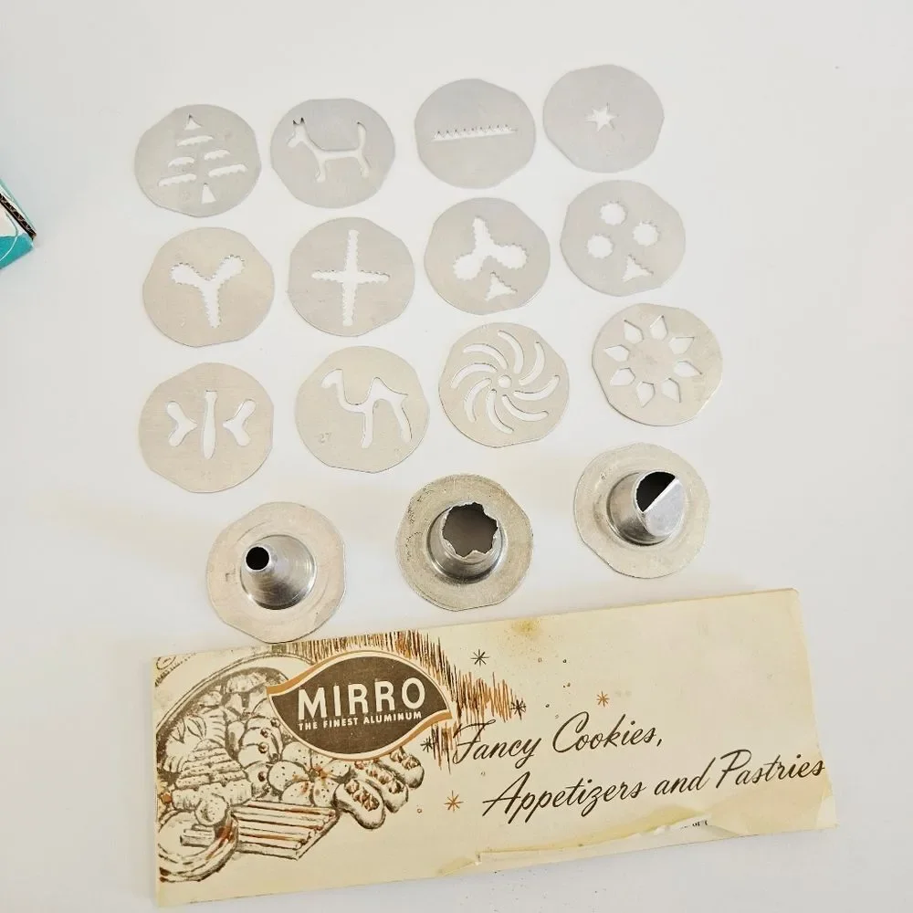 Vintage '70s Mirro Complete Aluminum Cookie-Pastry Press 16 Piece Kit - In Box